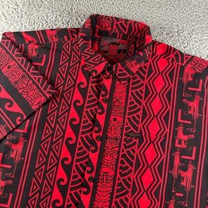 Retro Rifle Tiki Hawaiian Shirt Mens 2XL Red Black Short Sleeve Button Aloha